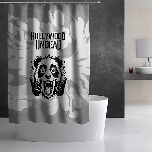 Шторка для ванной Hollywood Undead рок панда на светлом фоне / 3D-принт – фото 2