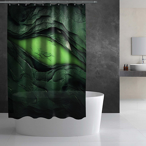 Шторка для ванной Разрез на зеленой абстракции / 3D-принт – фото 2