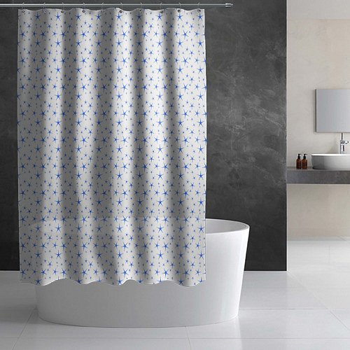 Шторка для ванной Белый с голубыми звёздочками / 3D-принт – фото 2