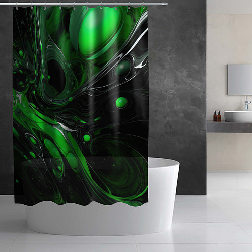 Шторка для ванной Green dark abstract geometry style / 3D-принт – фото 2