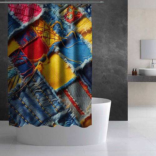 Шторка для ванной Colorful denim patchwork - ai art / 3D-принт – фото 2