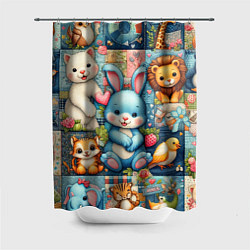 Шторка для душа Funny hare and his friends - patchwork, цвет: 3D-принт