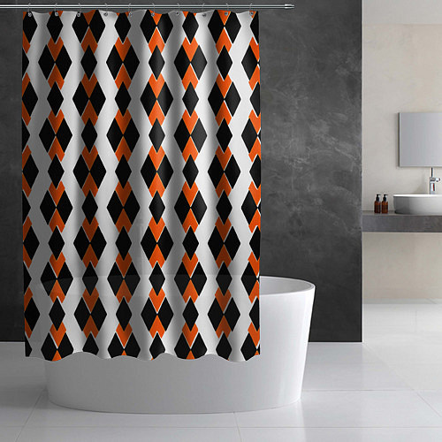 Шторка для ванной Чёрные и оранжевые ромбы на белом фоне / 3D-принт – фото 2