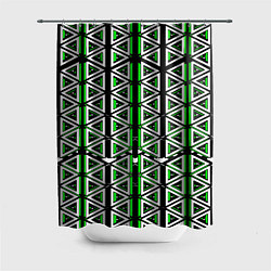 Шторка для душа Бело-зелёные треугольники на чёрном фоне, цвет: 3D-принт
