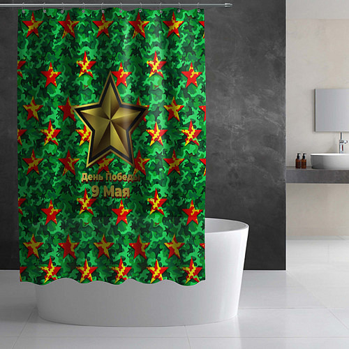 Шторка для ванной 9 мая звезды на зеленом ярком камуфляже / 3D-принт – фото 2