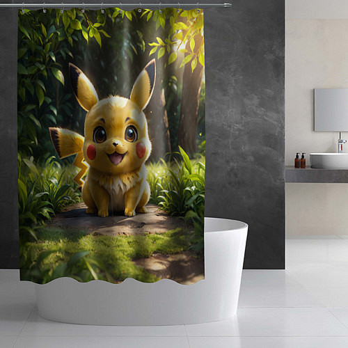 Шторка для ванной Покемон Пикачу среди зеленой травы / 3D-принт – фото 2