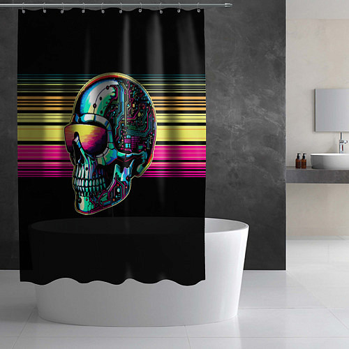 Шторка для ванной Cyber skull - ai art fantasy / 3D-принт – фото 2