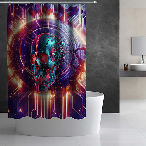 Шторка для ванной Cyber art skull - steel metal / 3D-принт – фото 2