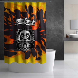 Шторка для душа Judas Priest рок панда и огонь, цвет: 3D-принт — фото 2
