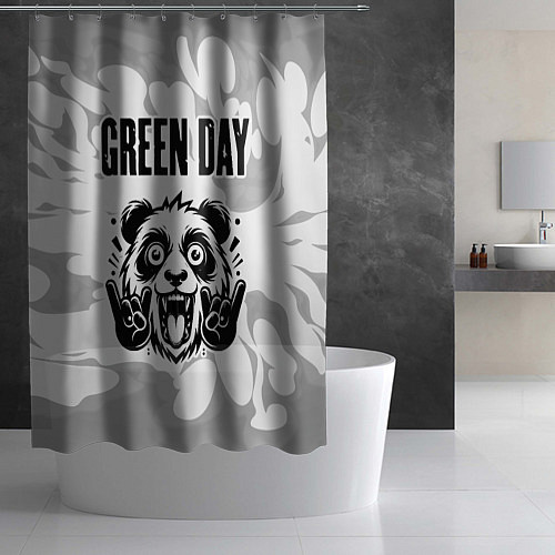 Шторка для ванной Green Day рок панда на светлом фоне / 3D-принт – фото 2