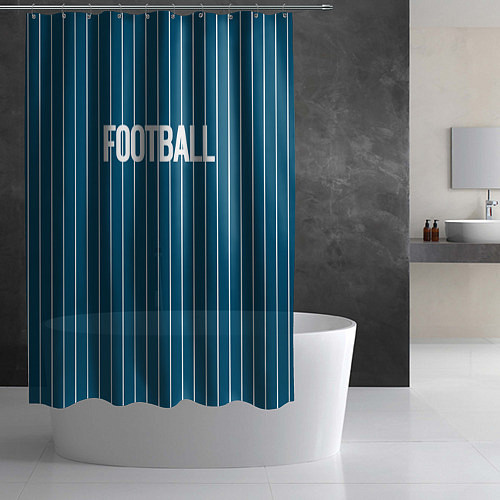 Шторка для ванной Синий с белым полосатый узор с надписью футбол / 3D-принт – фото 2
