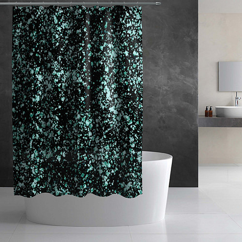 Шторка для ванной Чёрный с напылением голубого цвета абстракция / 3D-принт – фото 2