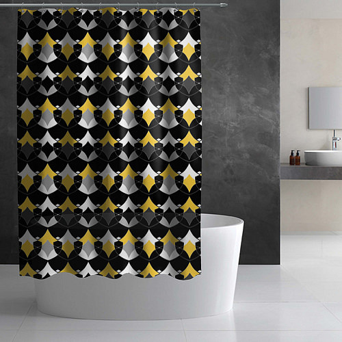 Шторка для ванной Желто черный с белым геометрический узор / 3D-принт – фото 2