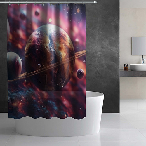 Шторка для ванной Объемный космос и планеты / 3D-принт – фото 2