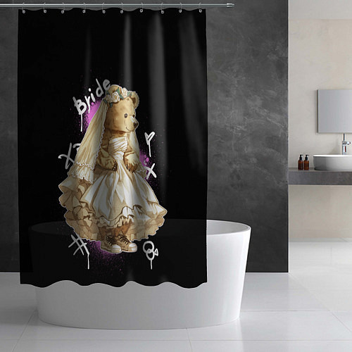 Шторка для ванной Невеста - медведь / 3D-принт – фото 2