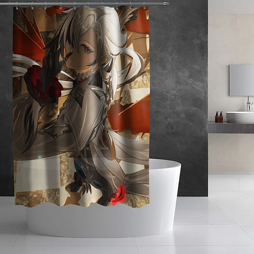 Шторка для ванной Genshin Impact Арлекино red draw / 3D-принт – фото 2