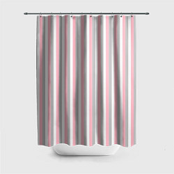 Шторка для душа Полосы бело-розово-серый, цвет: 3D-принт