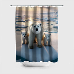 Шторка для душа Polar bear with her cubs - ai art, цвет: 3D-принт