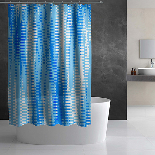 Шторка для ванной Бело-голубой полосатый / 3D-принт – фото 2