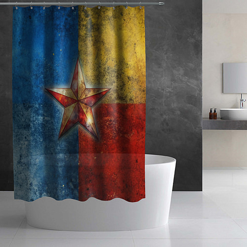 Шторка для ванной Звезда на синем желтом красном фоне / 3D-принт – фото 2