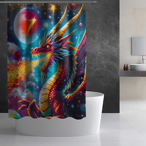 Шторка для ванной Космический дракон - граффити / 3D-принт – фото 2