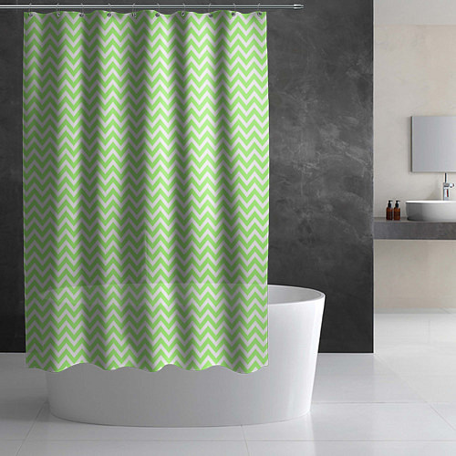 Шторка для ванной Светло-зелёный ломаные полосы / 3D-принт – фото 2