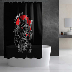 Шторка для душа Черный кот - самурай, цвет: 3D-принт — фото 2