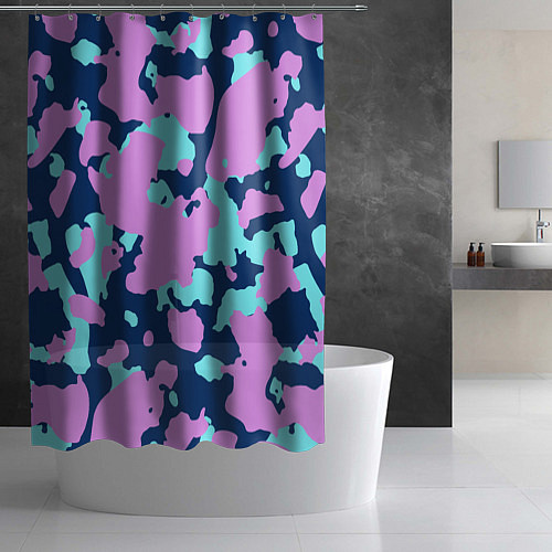 Шторка для ванной Паттерн с сиреневыми и голубыми пятнами / 3D-принт – фото 2