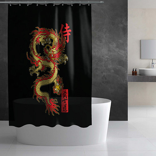 Шторка для ванной Огненный дракон - путь воина / 3D-принт – фото 2