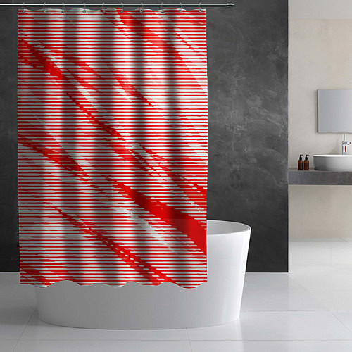 Шторка для ванной Полосатый красно-белый / 3D-принт – фото 2