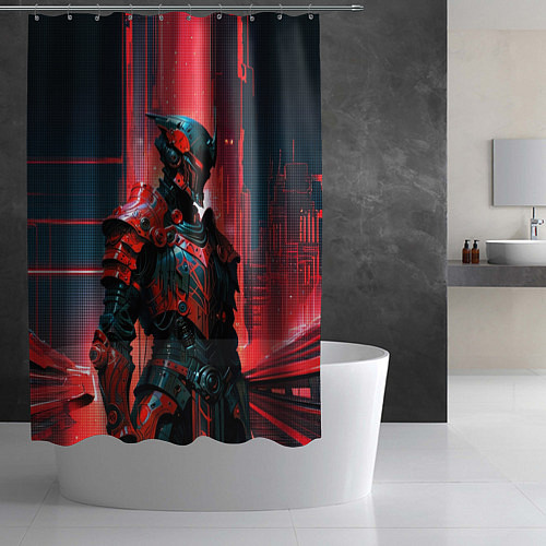 Шторка для ванной Киборг в красно неоне / 3D-принт – фото 2