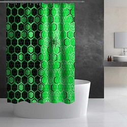 Шторка для душа Техно-киберпанк шестиугольники зелёный и чёрный с, цвет: 3D-принт — фото 2
