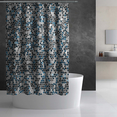 Шторка для ванной Паттерн мозаика серый с голубым / 3D-принт – фото 2