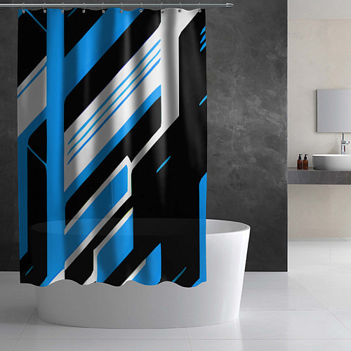 Шторка для ванной Бело-синие полосы на чёрном фоне / 3D-принт – фото 2