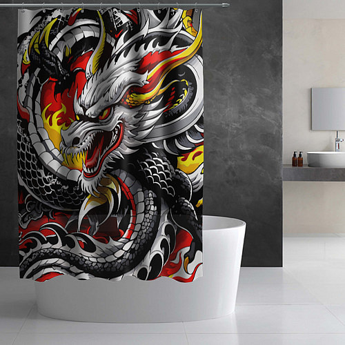 Шторка для ванной Огнедышащий дракон в японском стиле / 3D-принт – фото 2