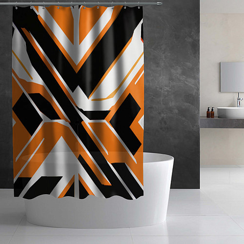 Шторка для ванной Чёрно-оранжевые широкие линии на белом фоне / 3D-принт – фото 2