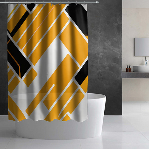 Шторка для ванной Жёлтые широкие линии на белом фоне / 3D-принт – фото 2