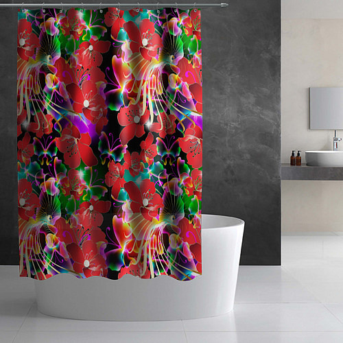 Шторка для ванной Пестрый цветочный узор / 3D-принт – фото 2