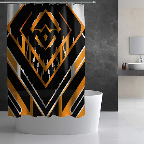 Шторка для ванной Жёлто-белые линии на чёрном фоне / 3D-принт – фото 2