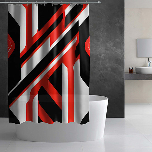 Шторка для ванной Чёрно-красные полосы на белом фоне / 3D-принт – фото 2