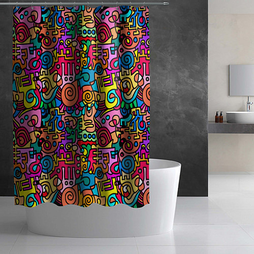 Шторка для ванной Психоделические узоры - цветные дудлы / 3D-принт – фото 2