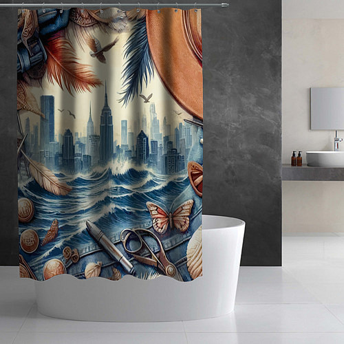 Шторка для ванной Коллаж с видом Нью-Йорка - нейросеть / 3D-принт – фото 2