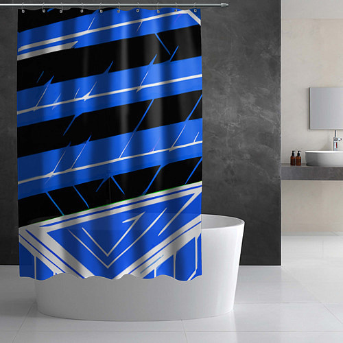 Шторка для ванной Чёрно-белые полосы на синем фоне / 3D-принт – фото 2