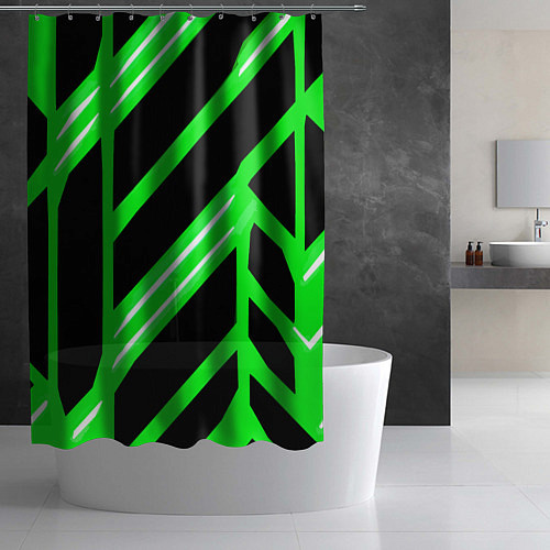 Шторка для ванной Чёрно-белые полосы на зелёном фоне / 3D-принт – фото 2