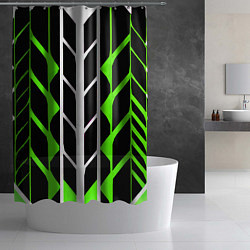 Шторка для душа Бело-зелёные линии на чёрном фоне, цвет: 3D-принт — фото 2