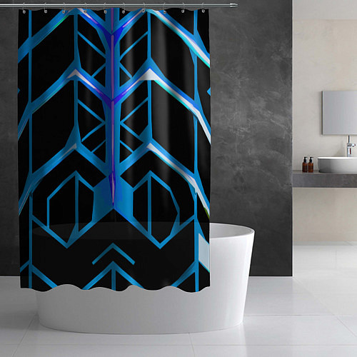 Шторка для ванной Blue lines on a black background / 3D-принт – фото 2