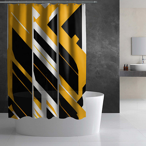 Шторка для ванной Black and yellow stripes on a white background / 3D-принт – фото 2