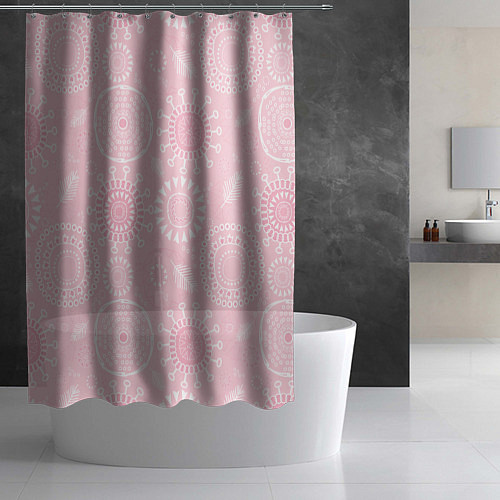 Шторка для ванной Розовый цветочный паттерн / 3D-принт – фото 2