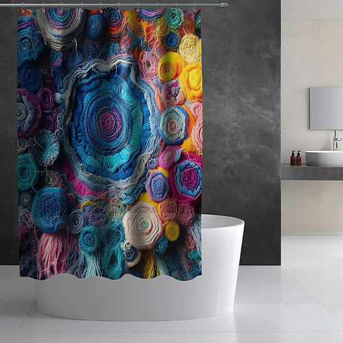 Шторка для ванной Вязаные цветы - пэчворк / 3D-принт – фото 2