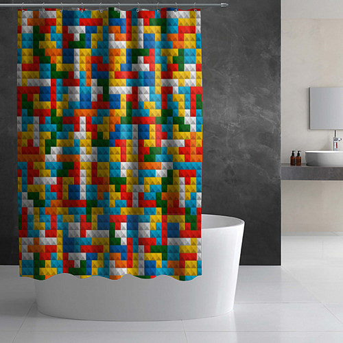 Шторка для ванной Разноцветные квадратные плитки / 3D-принт – фото 2